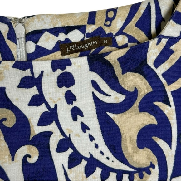 J.MCLAUGHLIN Imogen Sheath Stretch Knit Dress Sz Medium Navy Tan - Picture 4 of 9